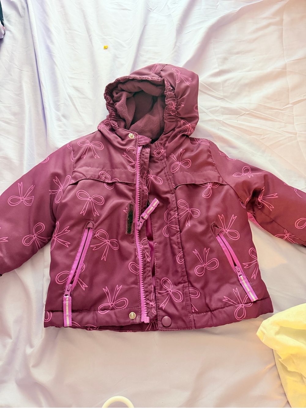 Cat & Jack Plum Hooded Puffer Jacket with Bow Print